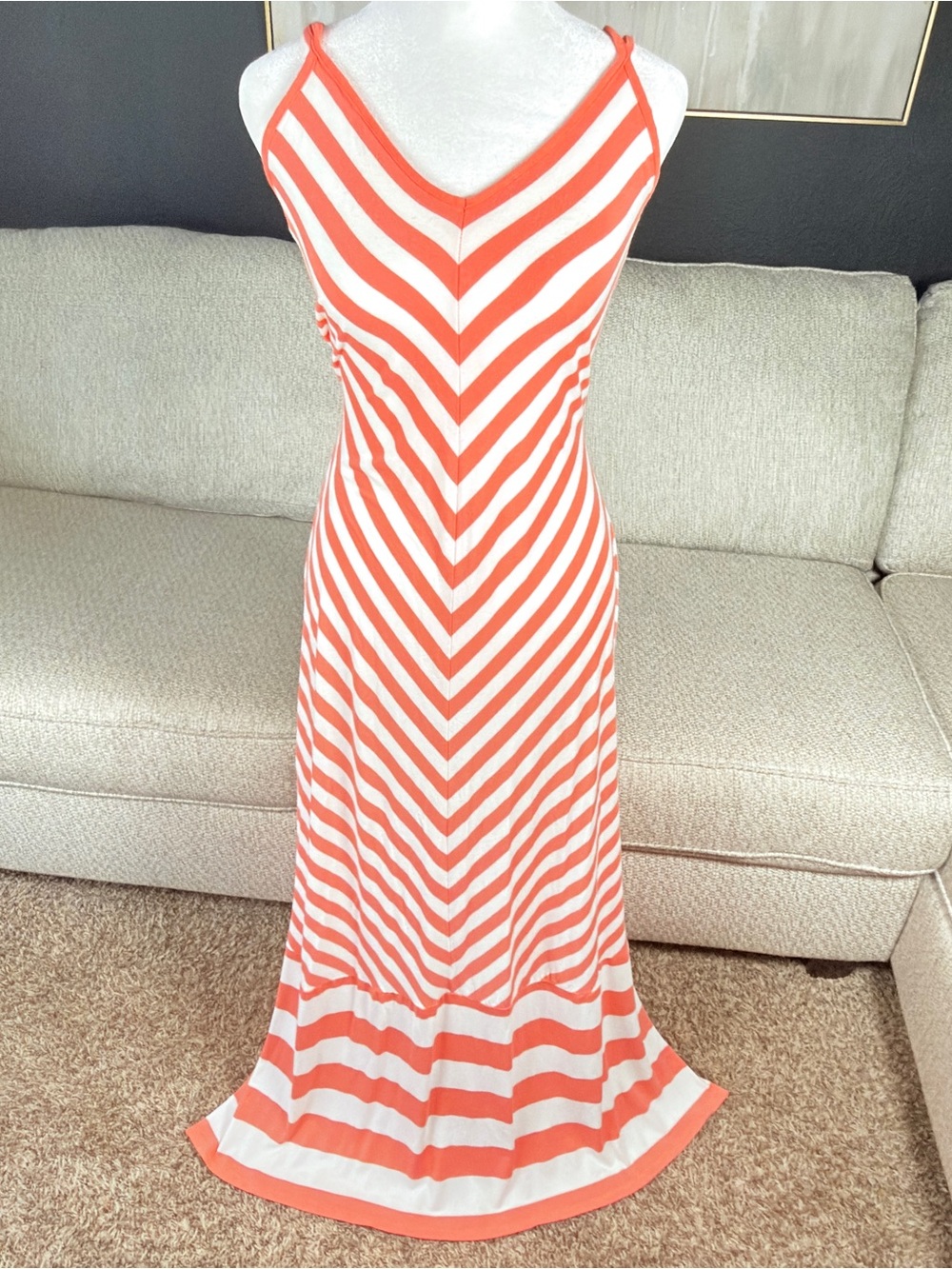 Banana Republic Coral and White Striped Maxi Dress